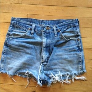Vintage distressed wrangler jean shorts